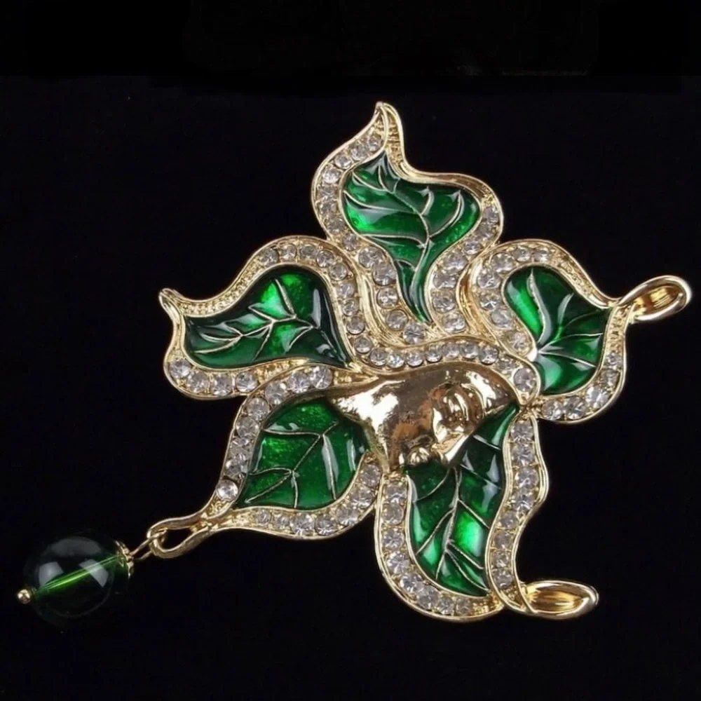 Big Enameled Rhinestone Mother‎ Nature Brooch